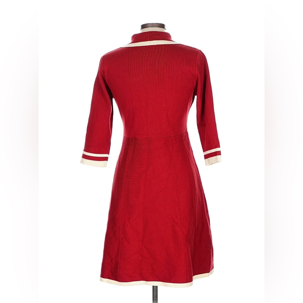 Elegant Vintage Inspired Red Midi Dress with White Trim - Picture 2 of 6